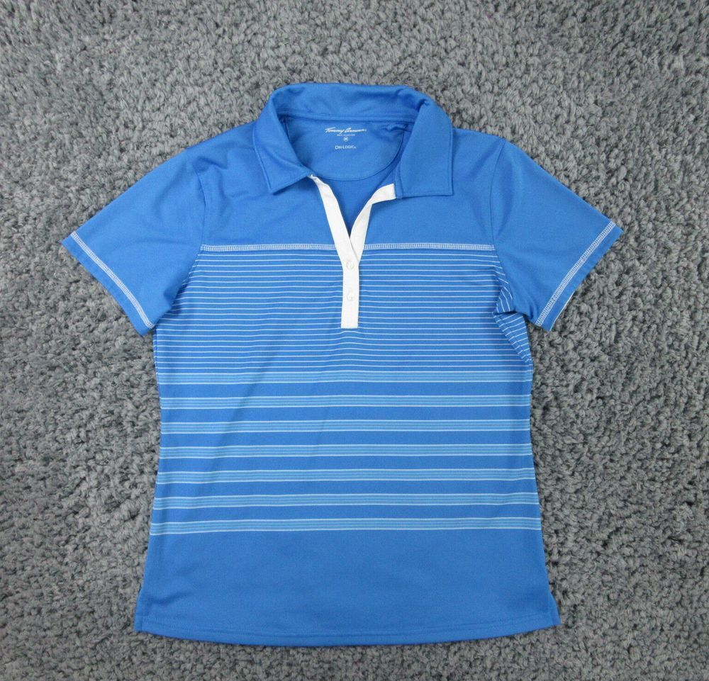 Tommy Armour Shirt Womens Medium Blue White Striped Dri-Logic Short Sleeve Polo